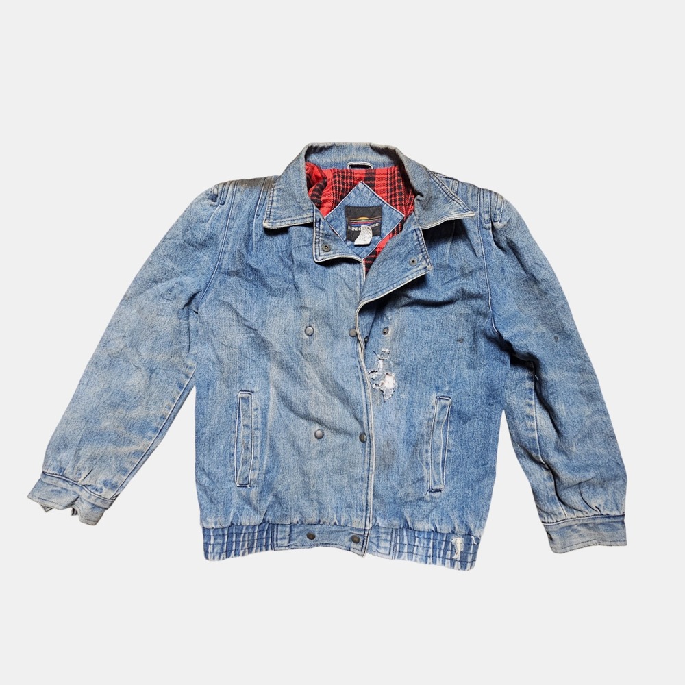 Vintage Rainbow Ridge Double Breasted‎ Distressed Jean Jacket M Grunge Thrashed
